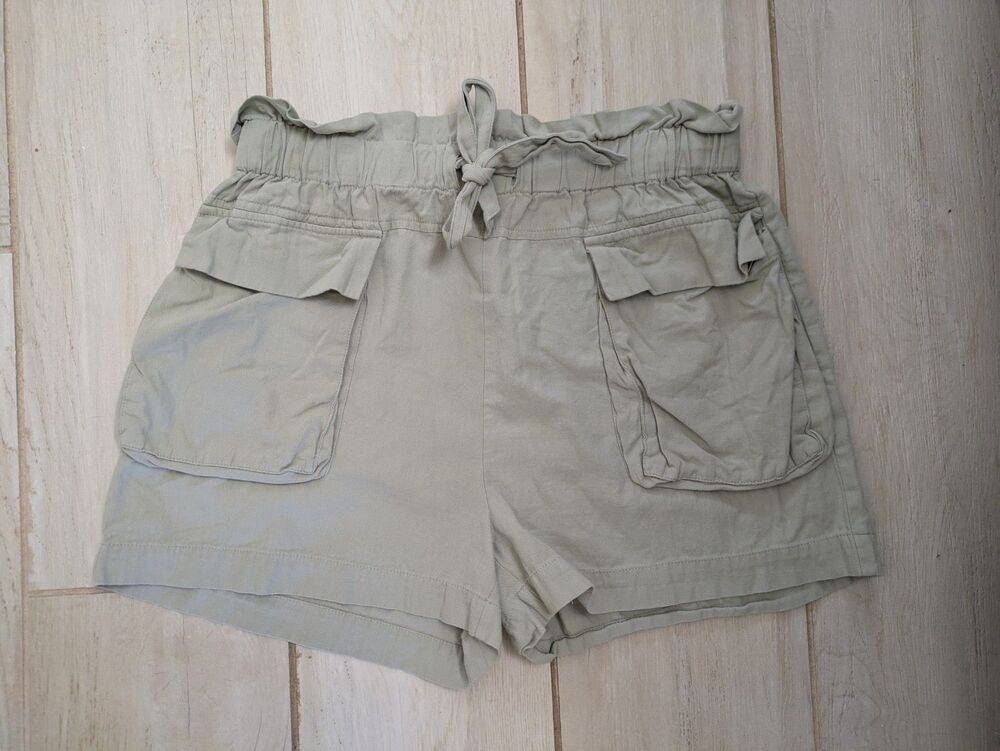 Sophie Rue Paperbag High Waist Belted Shorts in Olive Green Pockets Large